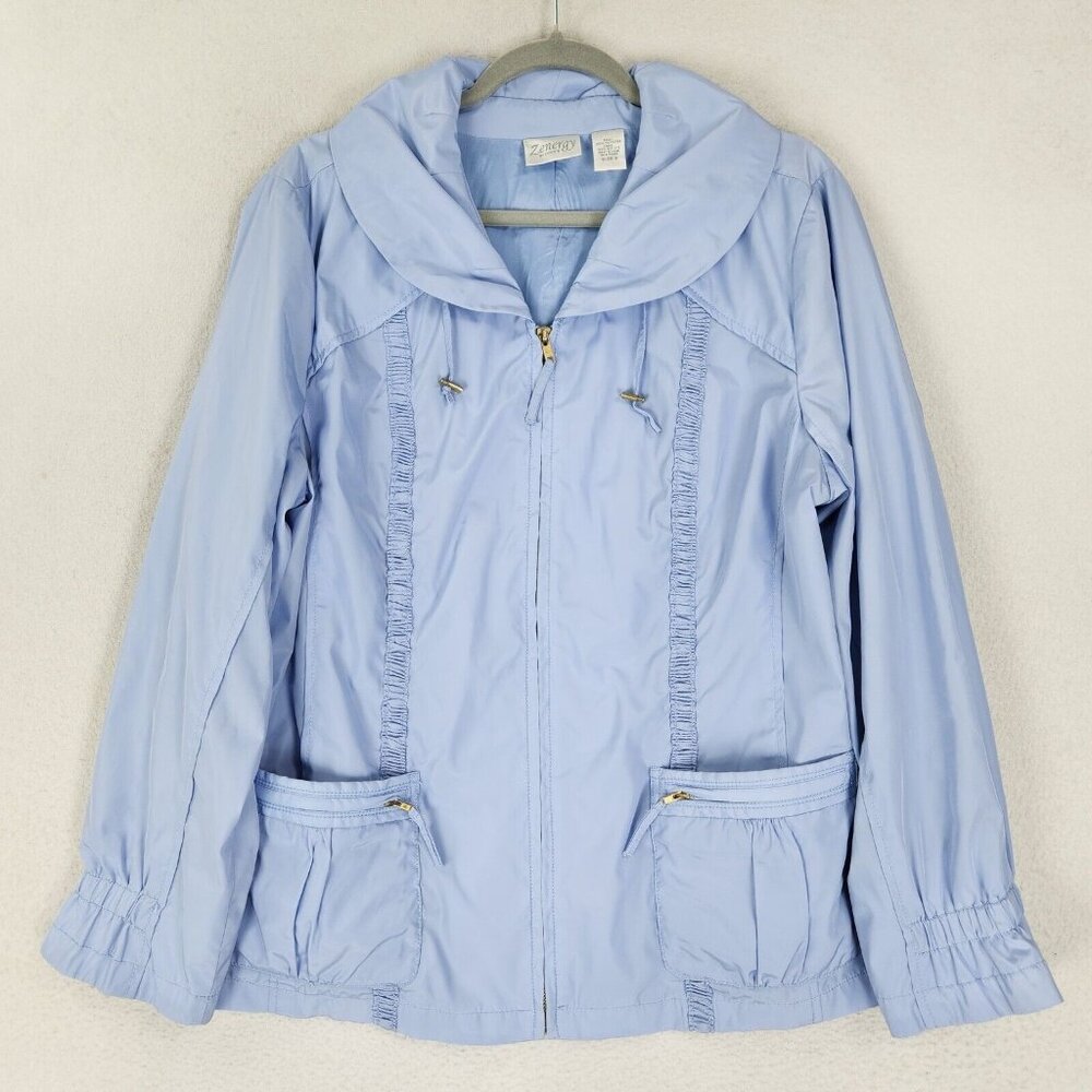 Chico's Blue Utility Jacket with Zip Front and Relaxed Fit